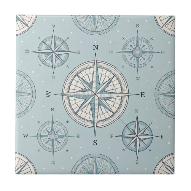 Vintage Compass Nautical Seamless Pattern (1) Ceramic Tile (Front)