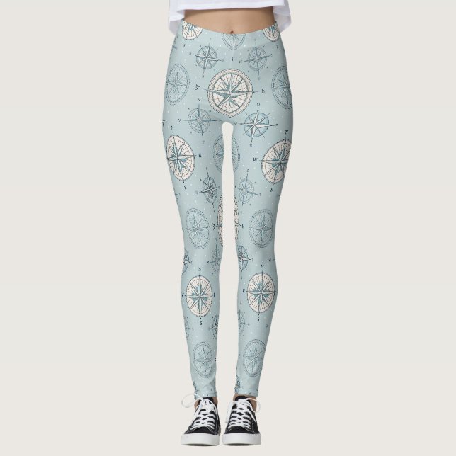 Vintage Compass Nautical Seamless Pattern (1) Leggings (Front)