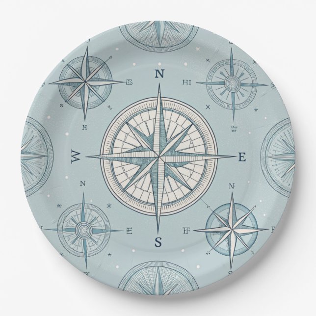 Vintage Compass Nautical Seamless Pattern (1) Paper Plate (Front)