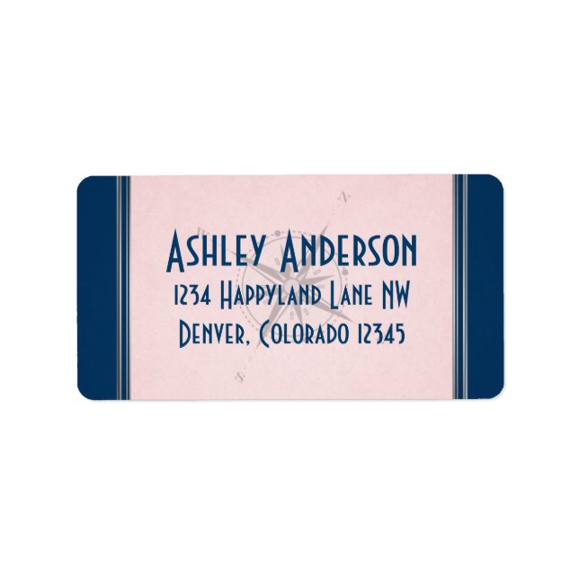 Vintage Compass Navy Pink Grey Wedding Address Label (Front)