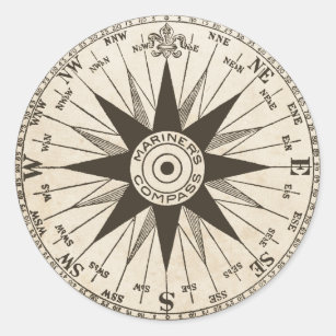 Vintage Compass Rose Classic Round Sticker