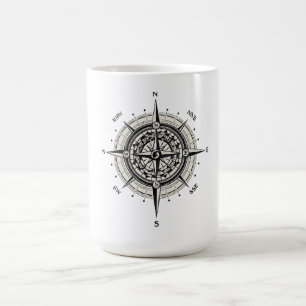 Vintage Compass Rose Illustration in Monochrome Coffee Mug