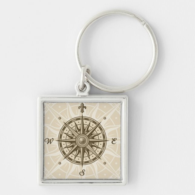 Vintage Compass Rose Key Ring (Front)