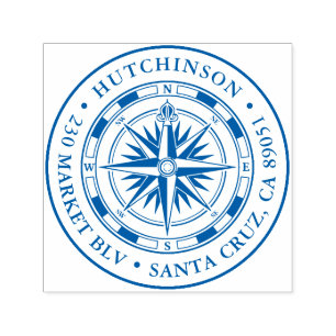 Vintage Compass Round Nautical Return Address Self-inking Stamp