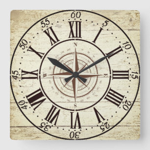 Vintage compass square wall clock