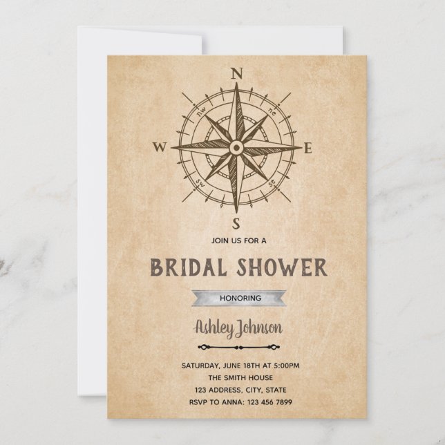 Vintage compass wedding party invitation (Front)