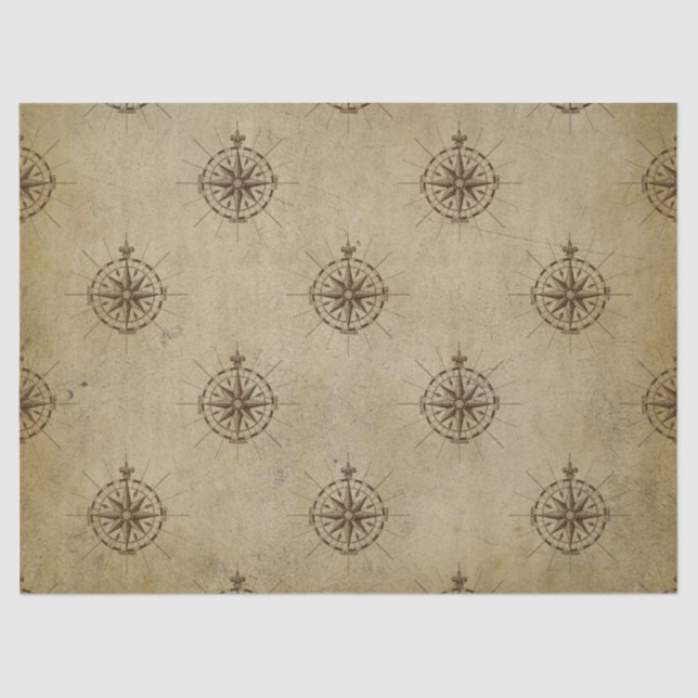 Vintage Compasses on Brown Decoupage Tissue Paper (Front)