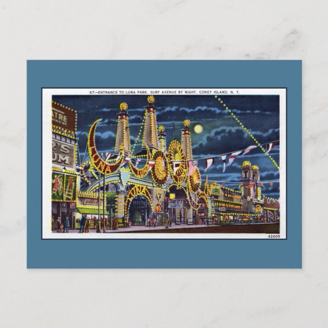 Vintage Coney Island luna park surf avenue Postcard (Front)