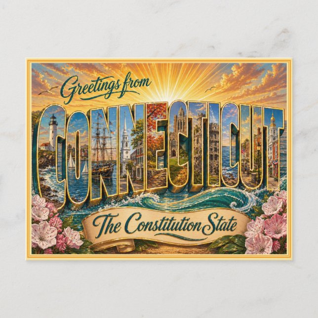 Vintage Connecticut Greeting From Postcard (Front)
