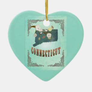 Vintage Connecticut State Map – Turquoise Blue Ceramic Ornament