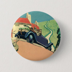 Vintage Convertible Car Road Trip in the Country 6 Cm Round Badge