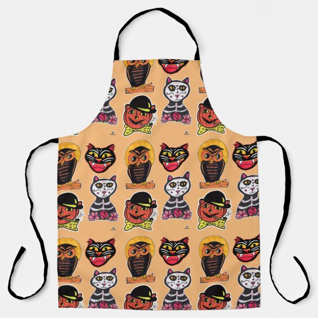 Vintage Cook Halloween Cat Pumpkin Owl Fun  Apron (Front)