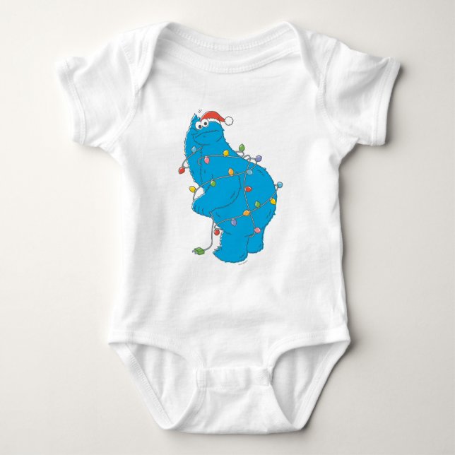Vintage Cookie Monster Christmas Lights Baby Bodysuit (Front)