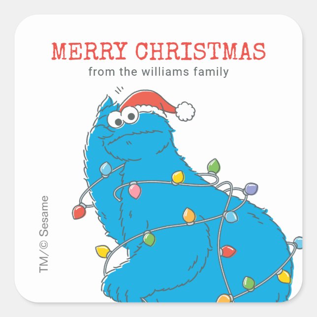 Vintage Cookie Monster Christmas Lights Square Sticker (Front)