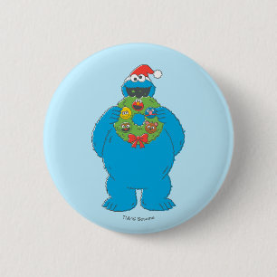 Vintage Cookie Monster Christmas Wreath 6 Cm Round Badge