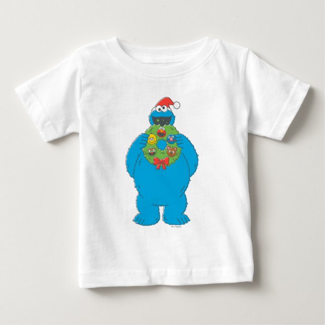 Vintage Cookie Monster Christmas Wreath Baby T-Shirt (Front)