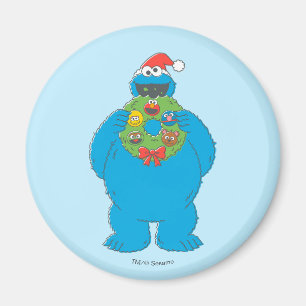 Vintage Cookie Monster Christmas Wreath Magnet