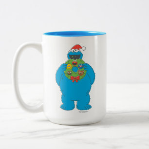 Vintage Cookie Monster Christmas Wreath Two-Tone Coffee Mug