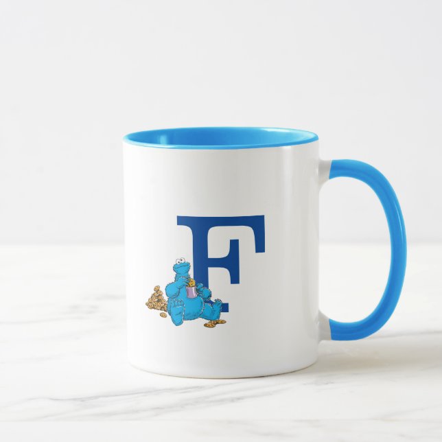 Vintage Cookie Monster Eating Cookies Monogram F Mug (Right)