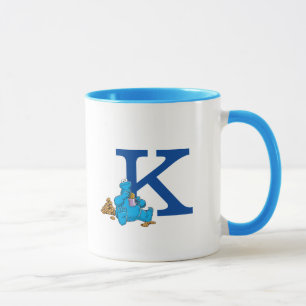 Vintage Cookie Monster Eating Cookies Monogram K Mug