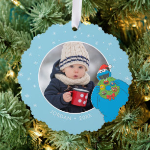 Vintage Cookie Monster   Name & Photo Tree Decoration Card