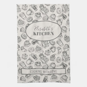 Vintage cookies pattern personalised name tea towel