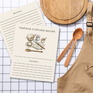Vintage Cooking Utensils Striped Recipe Card