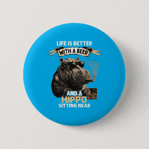 Vintage Cool Animal Dads Funny Fathers Day Hippo 6 Cm Round Badge