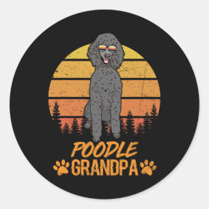 Vintage Cool Black Standard Poodle Dog Grandpa Fat Classic Round Sticker