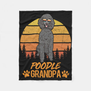 Vintage Cool Black Standard Poodle Dog Grandpa Fat Fleece Blanket