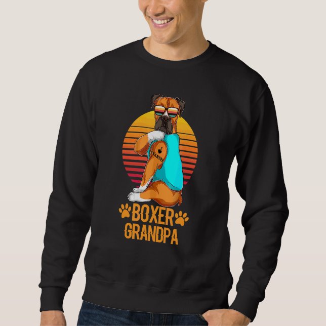 Vintage Cool Boxer Grandpa Wear Sunglasses Dog Sweatshirt (Front)