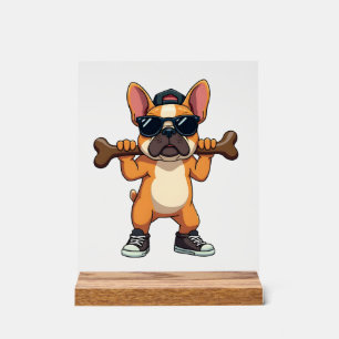 Vintage Cool French Bulldog Carrying Bone Cartoon Acrylic Sign