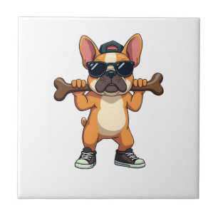 Vintage Cool French Bulldog Carrying Bone Cartoon Ceramic Tile