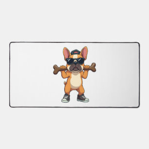 Vintage Cool French Bulldog Carrying Bone Cartoon  Desk Mat