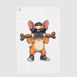 Vintage Cool French Bulldog Carrying Bone Cartoon Golf Towel