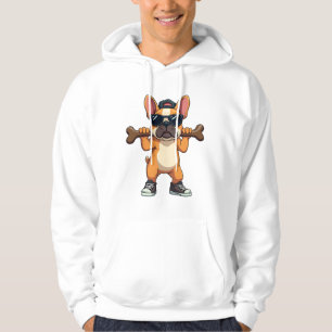 Vintage Cool French Bulldog Carrying Bone Cartoon  Hoodie