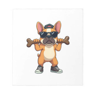 Vintage Cool French Bulldog Carrying Bone Cartoon Notepad