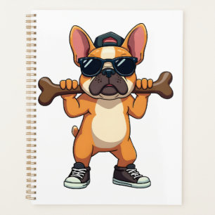 Vintage Cool French Bulldog Carrying Bone Cartoon Planner