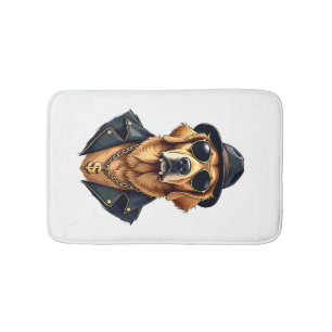 Vintage Cool Golden Retriever Dog in Sunglasses an Bath Mat