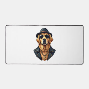 Vintage Cool Golden Retriever Dog in Sunglasses an Desk Mat