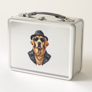 Vintage Cool Golden Retriever Dog in Sunglasses an Metal Lunch Box