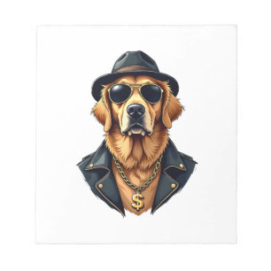 Vintage Cool Golden Retriever Dog in Sunglasses an Notepad