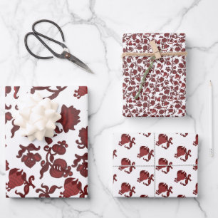 vintage cool modern floral red pattern wrapping paper sheet