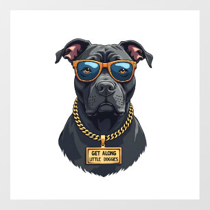 Vintage Cool Pitbull in Sunglasses with Gold Chain