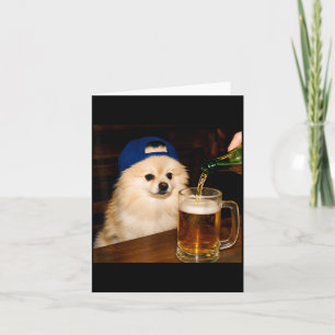Vintage Cool Pomeranian Drinking Beer Pomeranian Card