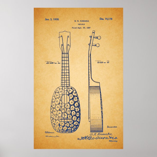 Vintage Cool Ukulele Patent Art Poster (Front)