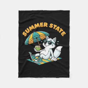Vintage Cool Wolf Beach Summer State Retro Mascot Fleece Blanket