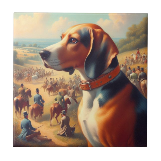Vintage Coonhound Dog Painting Ceramic Tile (Front)