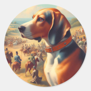 Vintage Coonhound Dog Painting Classic Round Sticker