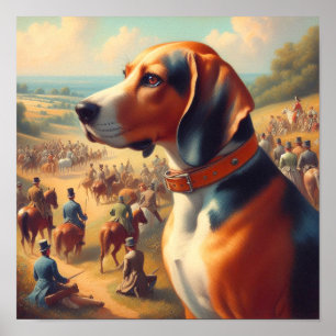 Vintage Coonhound Dog Painting Poster